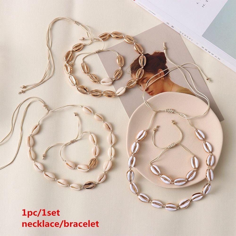 MELODG Vòng cổ Vỏ Sò Tự Nhiên Và Hợp Kim 3 Kiểu Khác Nhau