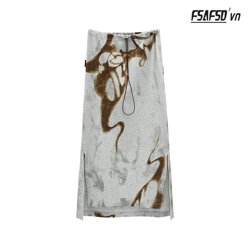 Chân Váy Chữ a Lưng Cao Xẻ Tà In Họa Tiết Xinh Xắn Dành Cho Nữ