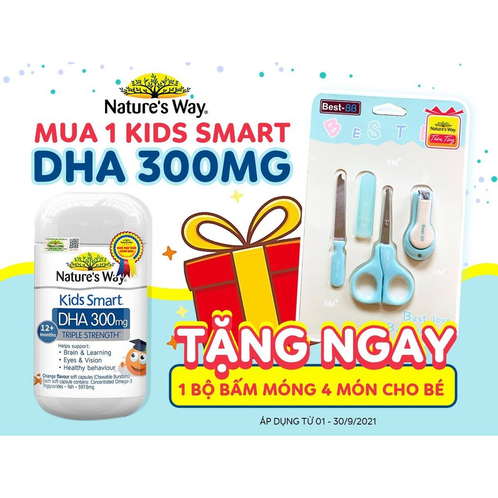 Viên nhai bổ sung DHA cho bé thông minh Kids Smart DHA 300mg Nature’s Way - Lọ 50 viên