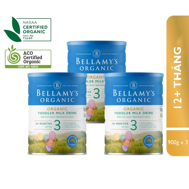 Combo 3 lon Sữa Công Thức Hữu Cơ Bellamy’s Organic Số 3 - 900g