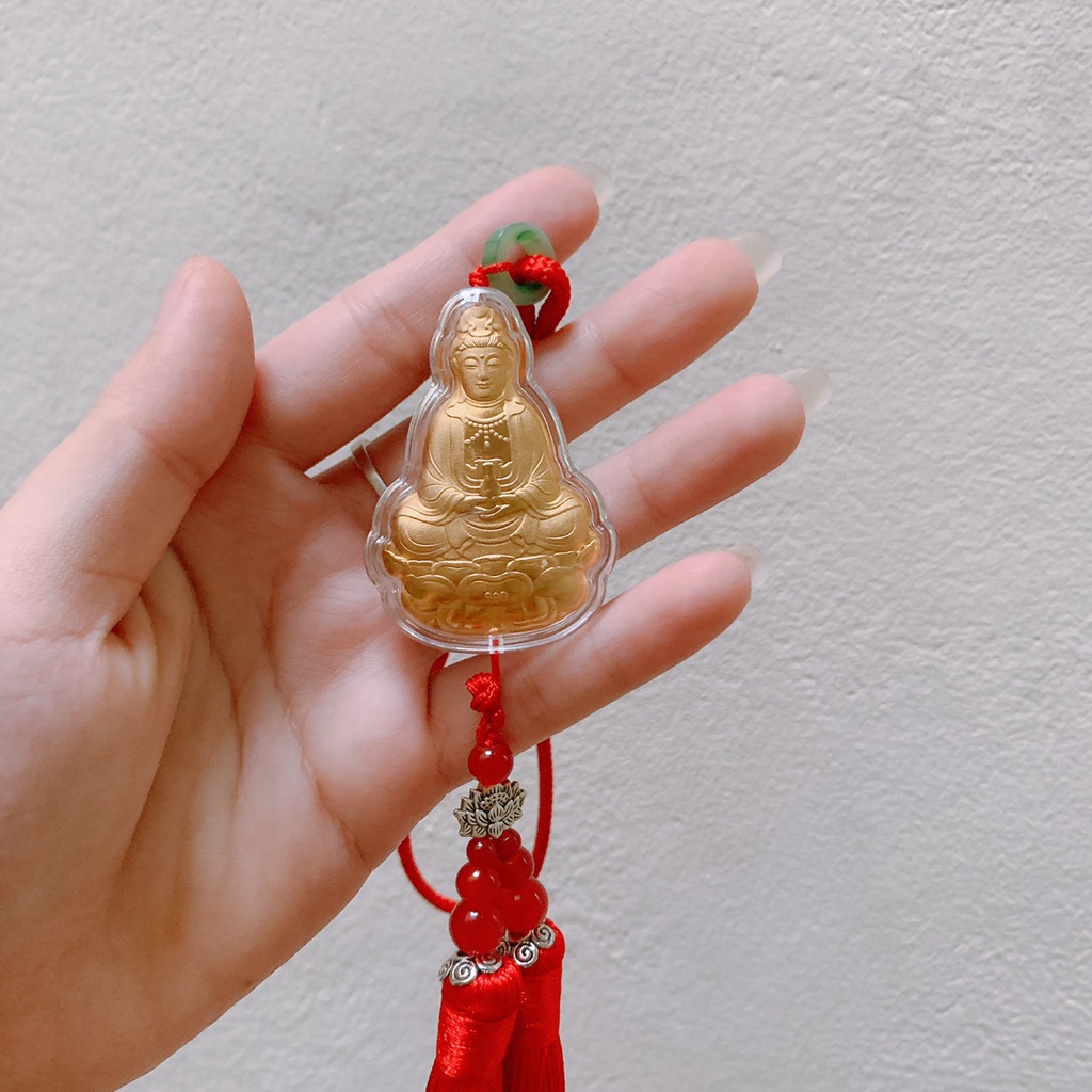 Khánh Treo Xe Phong Thủy Tượng Phật Bà Quán Thế Âm Bồ Tát Màu Vàng 2 Mặt Cao Cấp