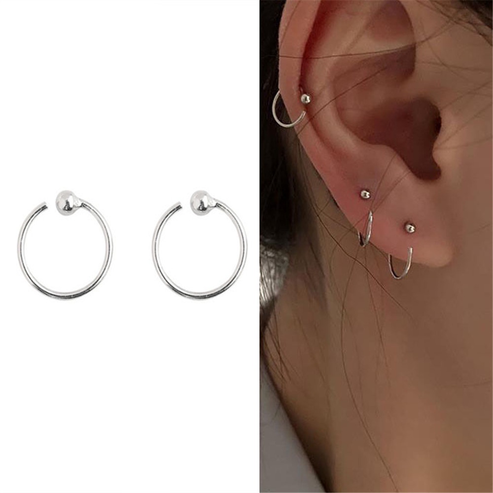 Đôi khuyên tai dáng tròn thiết kế đơn giản phong cách Punk Hàn Quốc 6mm/8mm/10mm