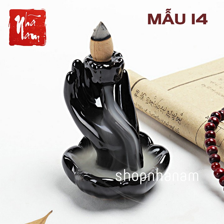 [Bán sỉ] Thác khói trầm hương để bàn niêm hoa vi tiếu tay phật phật thủ màu đen