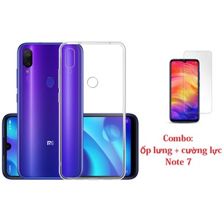 Combo ốp lưng silicon Xiaomi Redmi Note 7 + kính cường lực trắng trong
