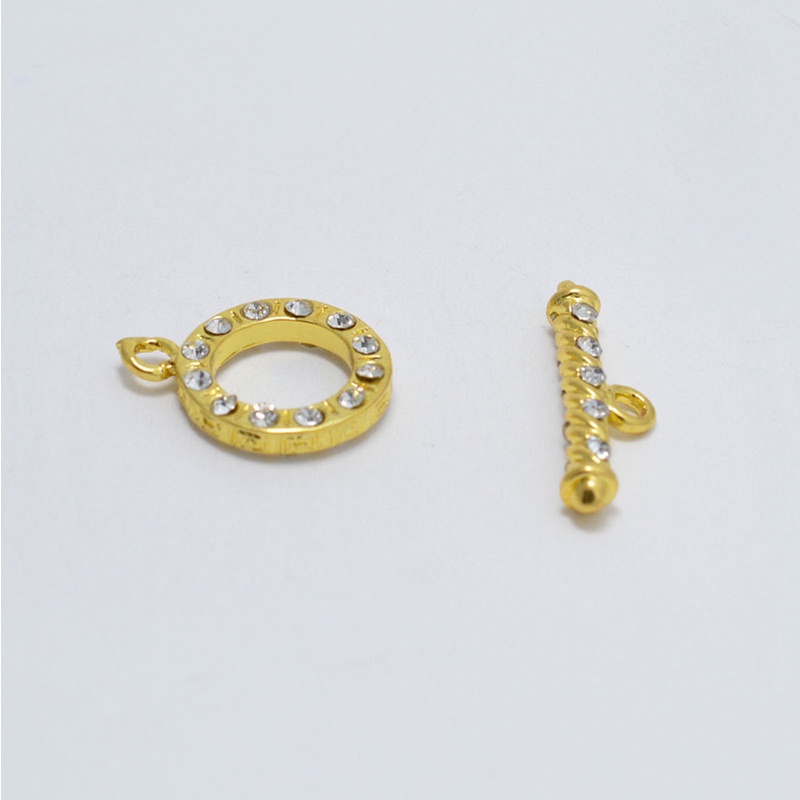 [K19T] Phụ kiện trang sức (DIY) - Chốt khóa Móc chéo kiểu OT tròn vằn nạm đá làm vòng cổ vòng tay