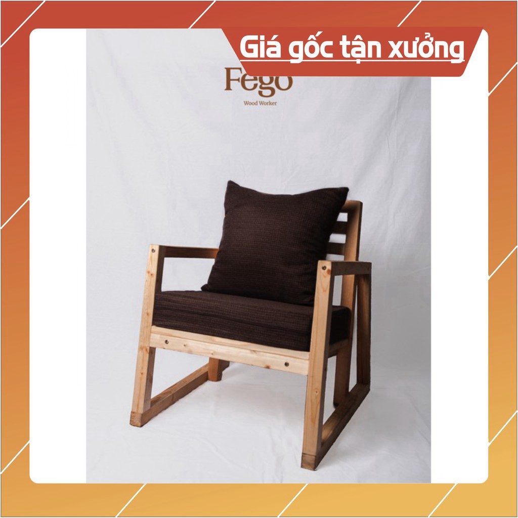 (Giá tại xưởng) Ghế sofa tay vịn gỗ tự nhiên ngồi thư giãn cao cấp decor 60x50x65cm kèm đệm