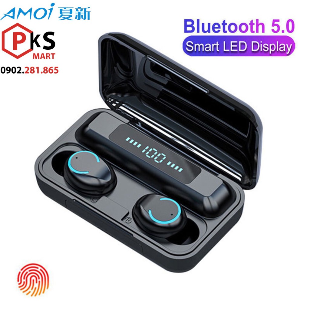 Tai Nghe Bluetooth 5.0 AMOI F9 TWS Bản QUỐC TẾ Cao Cấp - Cảm Ứng Không Dây Chống Nước Chống Ồn Tích Hợp Sạc Dự Phòng