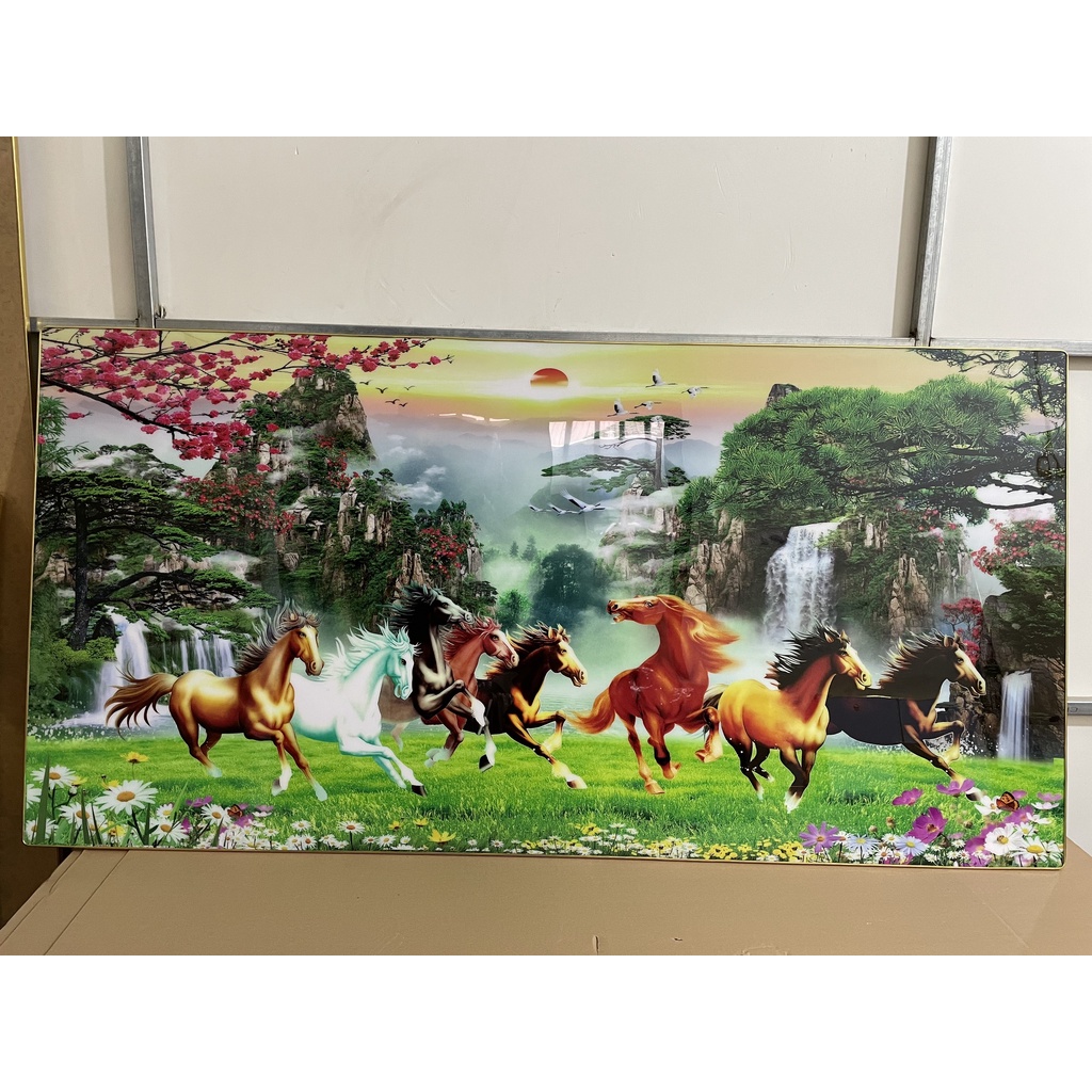 Tranh 8 con ngựa, phi nước đại về đích, tranh tráng gương 5D cao cấp, giá tận xưởng, tặng đinh móc treo tranh.