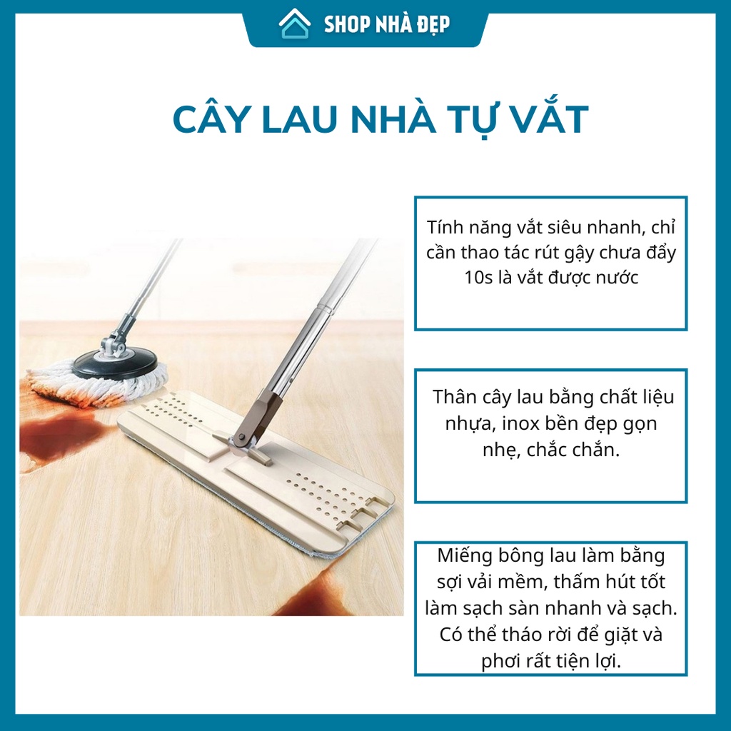 Bộ Cây Lau Nhà Chổi Lau Nhà Tự Vắt 360 Độ Chính Hãng Cao Cấp Tặng Kèm 2 Bông Lau | Nhà Đẹp – Gia Dụng Tiện Ích