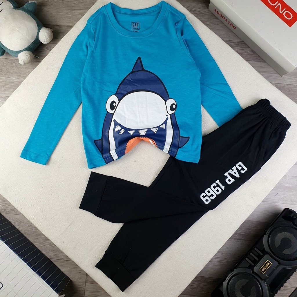 Đồ bộ dài tay thun cotton GAP nhí cho bé 1-5T họa tiết đội chó cứu hộ xe khủng long