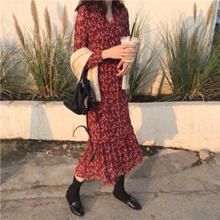 ORDER Váy hoa nhí vintage dáng dài đỏ đun 🌸