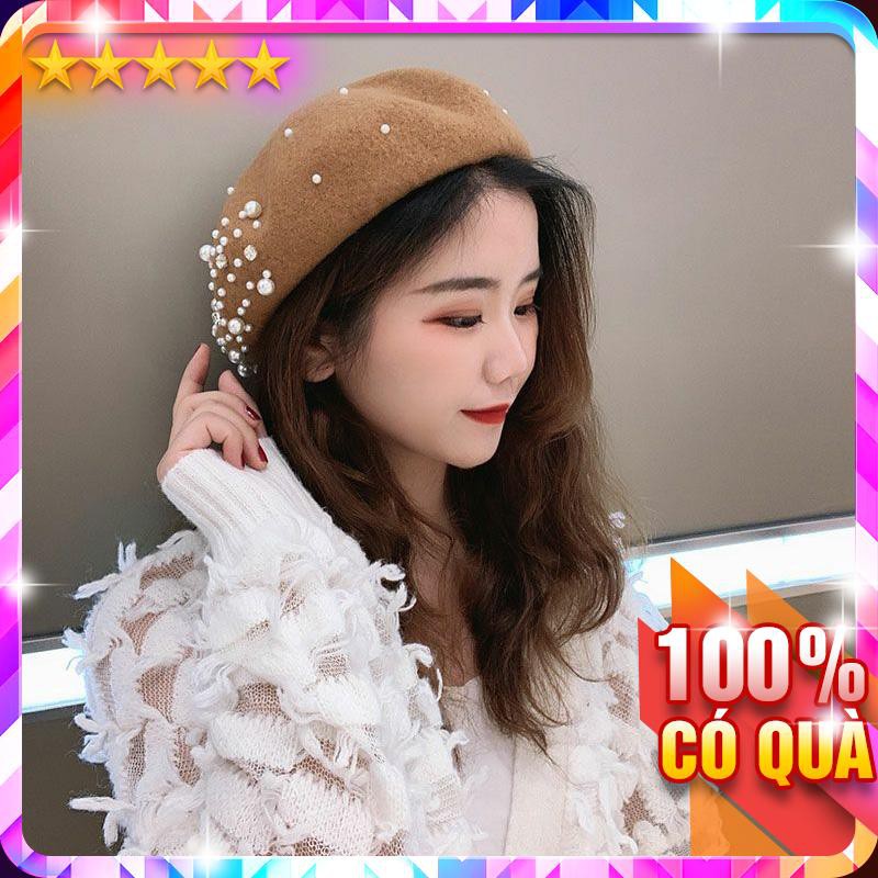 [Mã FAXANH245 giảm 10K đơn 50K] Nón Nồi Chất Len Đính Hạt Nữ Tính Style Hàn Quốc Siêu Xinh