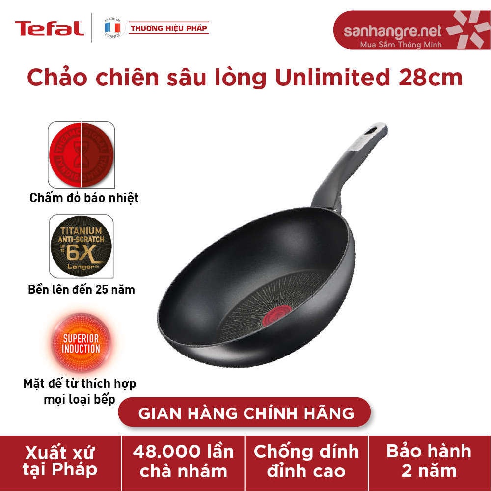 Chảo chiên chống dính sâu lòng Tefal Unlimited G2551902 size 28cm - Made in France - Bảo hành 2 năm