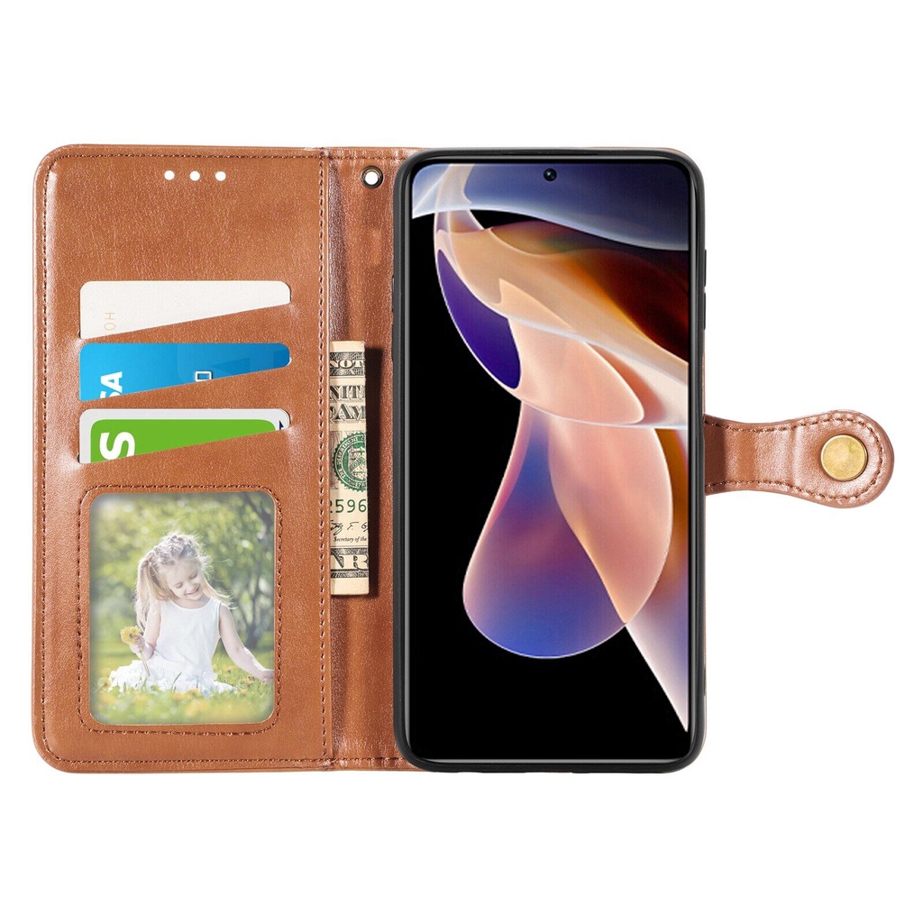 Bao Da Điện Thoại Nắp Lật Kèm Ngăn Đựng Thẻ Khóa Kim Loại Cao Cấp Cho Xiaomi Poco C40