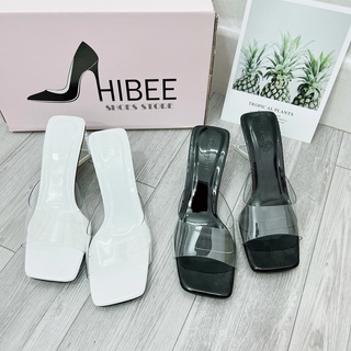 Dép Guốc nữ cao gót quai trong mika da bóng sandal đế tam giác 7cm lên chân siêu xinh HIBEE