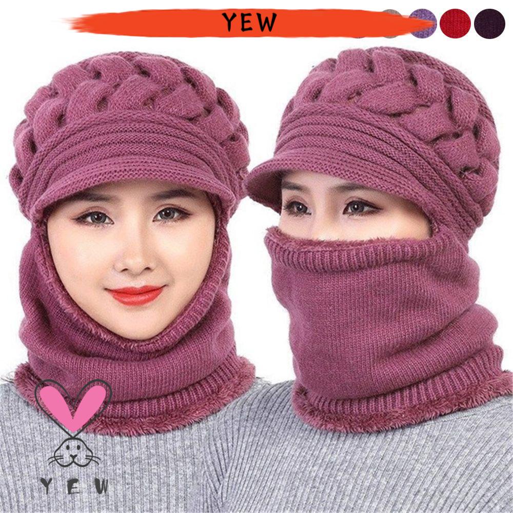 Mũ Len Trùm Đầu Kiêm Khăn Choàng Cổ Bằng Len Phối Nhung Dày Dặn Giữ Ấm Mùa Đông Cho Nữ