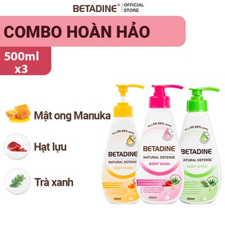 Bộ 3 chai Sữa tắm kháng khuẩn Betadine diệt 99.99% vi khuẩn - 500ml/chai