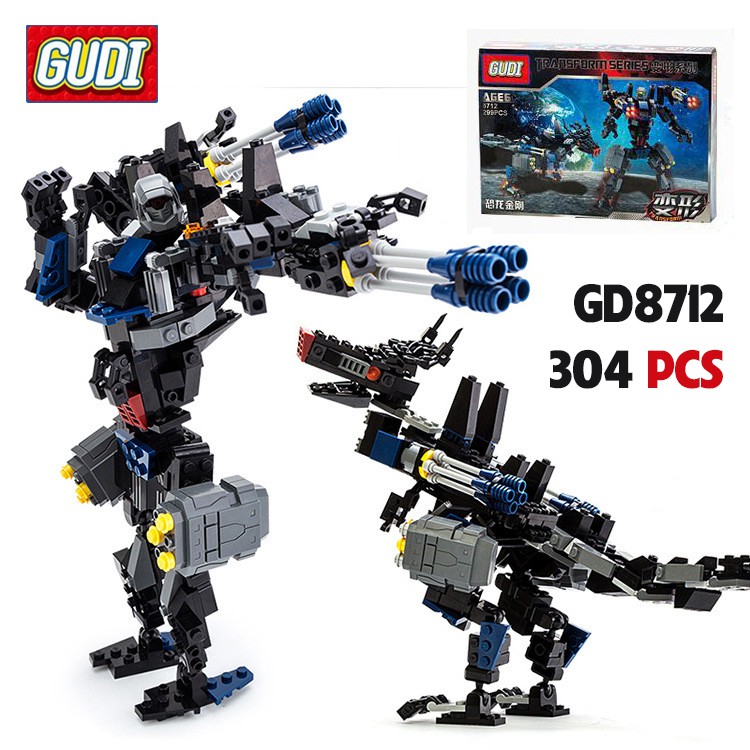Bộ Đồ Chơi Lắp Ghép Kiểu LEGO Người Máy Biến Hình Khủng Long Transformer GUDI GD8712 Với 304 Chi Tiết