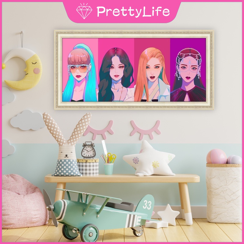 Bộ Tranh Đính Đá 5D Họa Tiết Nhóm Nhạc Blackpink Hàn Quốc Độc Đáo DIY Kích Thước 60x30cm
