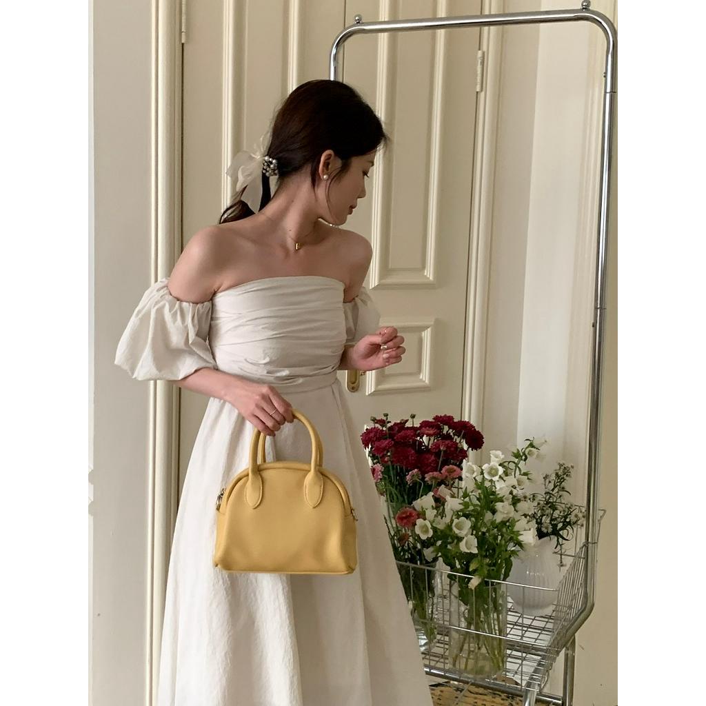 Đầm Ống Xếp Ly Tay Phồng Trễ Vai Kiểu Pháp 52593