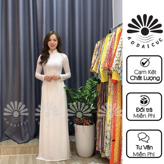 Áo dài 4 tà truyền thống, màu trắng kem, lụa chiffon cao cấp, không nhăn, không xù - T02