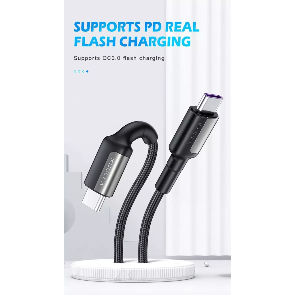 Cáp Sạc Nhanh dây dù KUULAA Đầu Type-C sang Type-C (PD 65W)