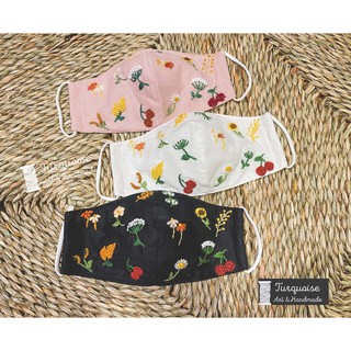Khẩu trang vải linen thêu tay 3 lớp - 3 Layer Hand Embroidered Linen Face Mask
