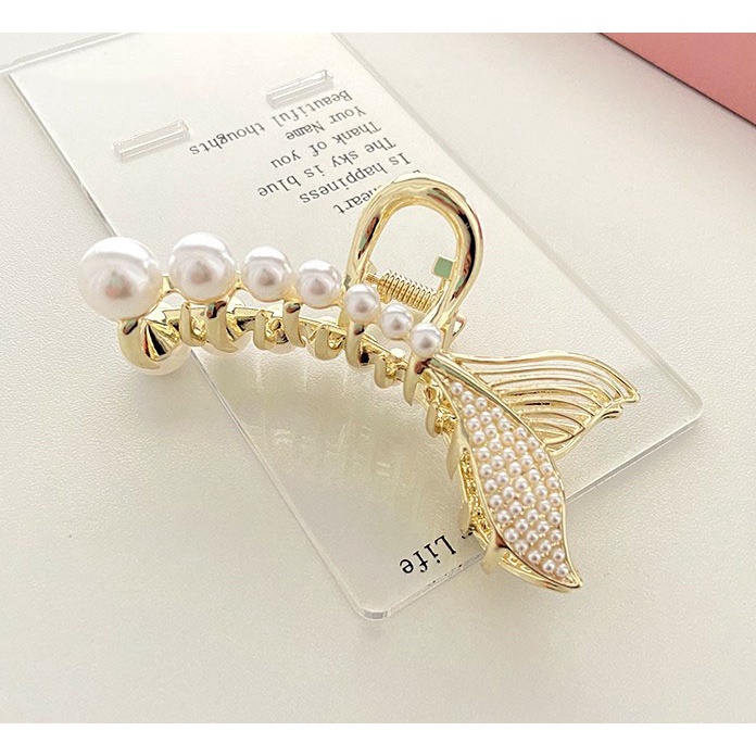 Kẹp tóc Hàn Quốc hình đuôi cá đính đá , kẹp càng cua đính hạt trai , cặp tóc kim loại hottrend 2022