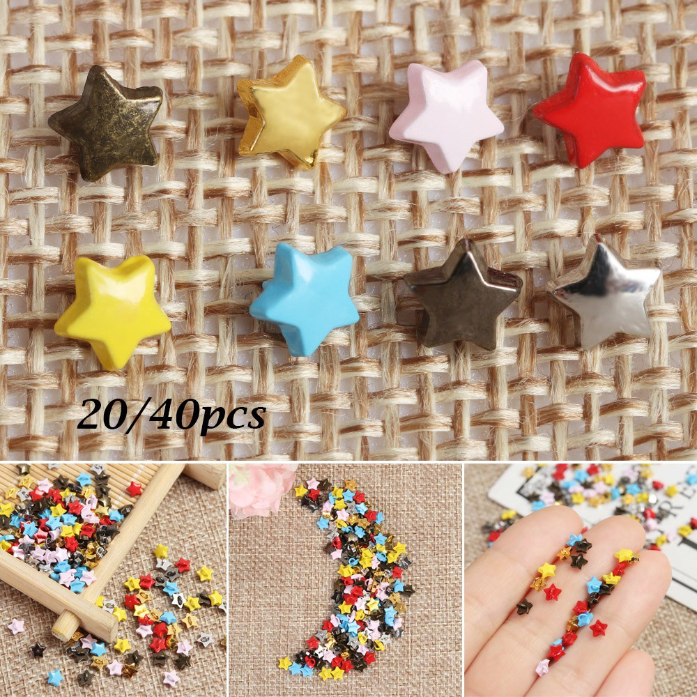 Set 20 / 40 Nút Kim Loại Mini 5mm Hình Ngôi Sao Nhiều Màu Dễ Thương Trang Trí Quần Áo Búp Bê Diy