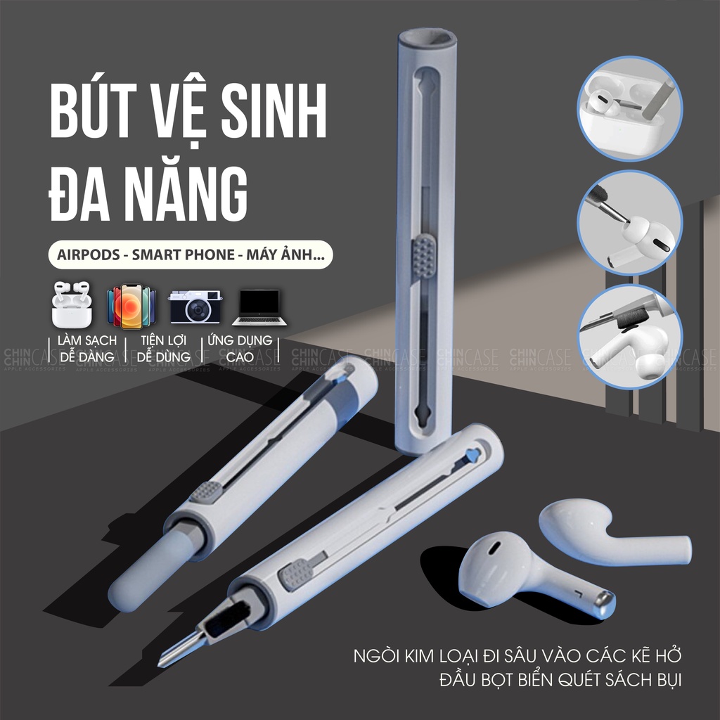 Bút vệ sinh airpod đa năng làm sạch airpods 1 2 3 Pro/bàn phím/điện thoại/máy ảnh làm sạch mọi ngóc ngách - Chinchincase