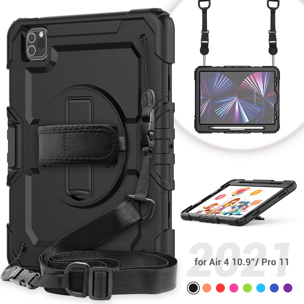 Bao Da Máy Tính Bảng Bảo Vệ Toàn Diện Chống Sốc Có Ngăn Đựng Bút Xoay 360 Độ Cho Ipad Pro2021 10.9 Inch Ốp