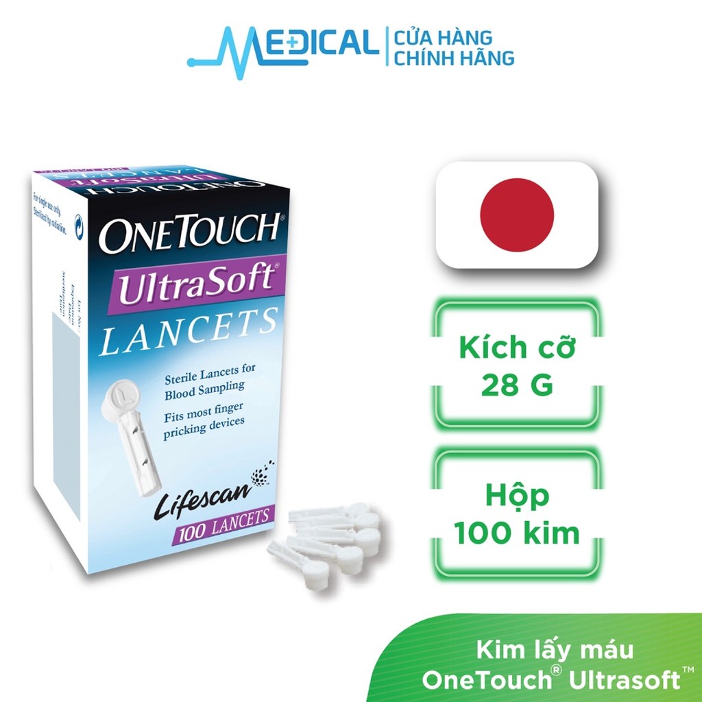 Kim lấy máu dùng cho máy đo đường huyết ONETOUCH Ultrasoft 100 chính hãng - MEDICAL