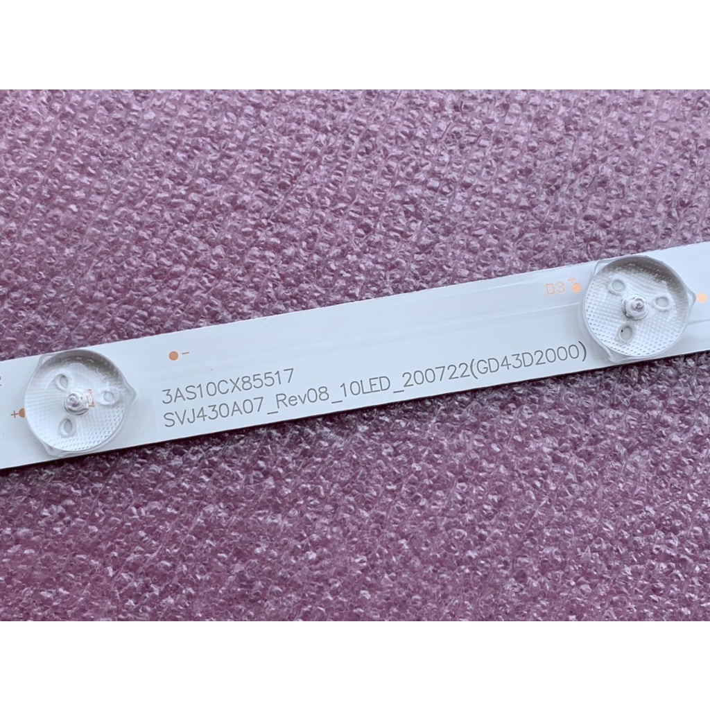 LED TIVI ĐỘ TIVI 43 INCH 1 THANH 10 BÓNG MỖI BÓNG 3V KHOẢN CÁCH BÓNG 8,9cm DÀI 85,5cm SVJ430A07_REV08_10 LED GD43D2000