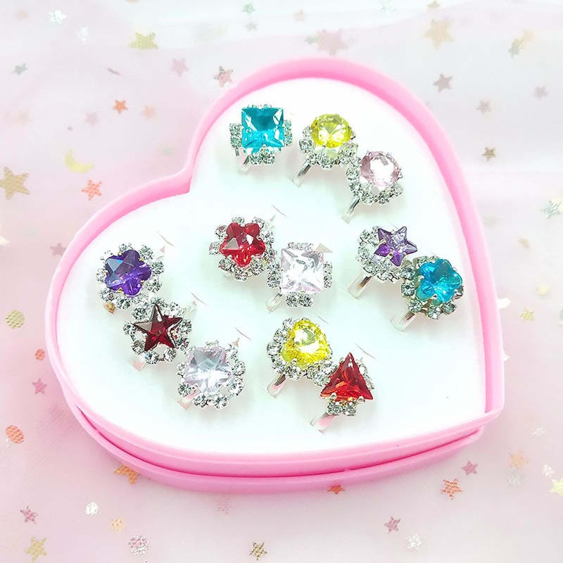 Hộp 12 / 36 Nhẫn Hợp Kim Khắc Hình Trái Tim Có Thể Điều Chỉnh Kích Cỡ Cho Bé Gái