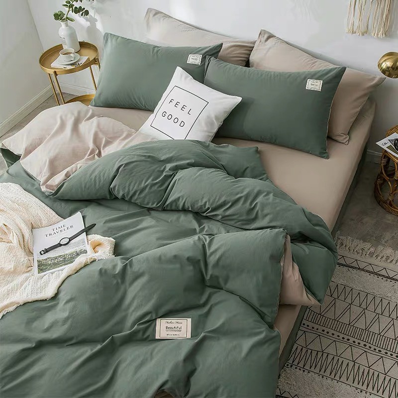 Bộ 4 món vỏ chăn ga và 2 vỏ gối cotton đũi tici  tím phối hồng đủ mẫu đủ kích thước 1m2.1m4.1m6.1m8.2m2