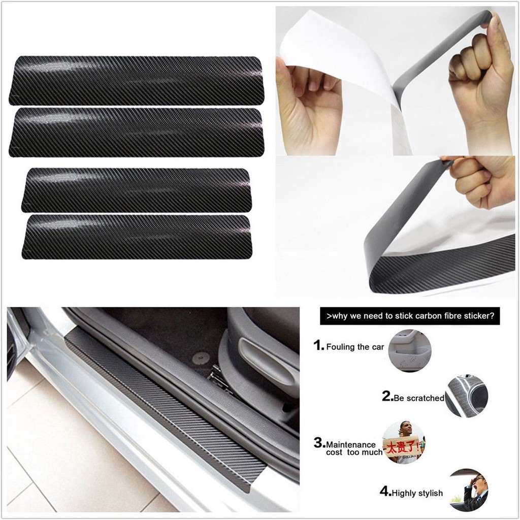Set 4 miếng dán bằng sợi carbon bảo vệ cửa xe ô tô