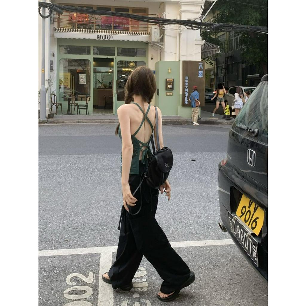Porozi Áo croptop Hai Dây Màu Xanh Lá Thời Trang Mùa Hè Cho Nữ