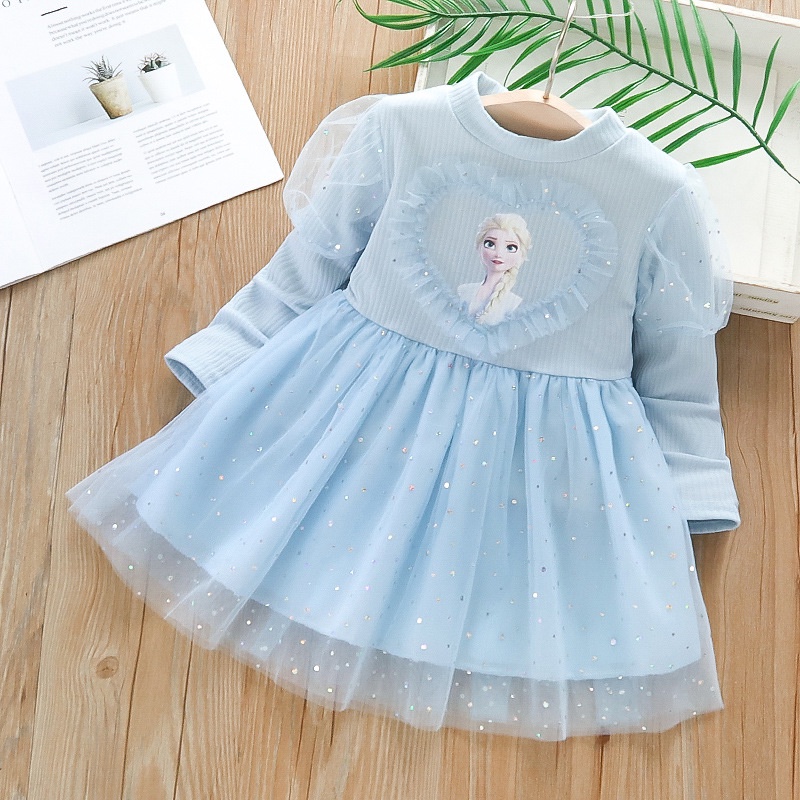 Đầm Công Chúa Elsa Tay Dài Cho Bé Gái 1-6 Tuổi
