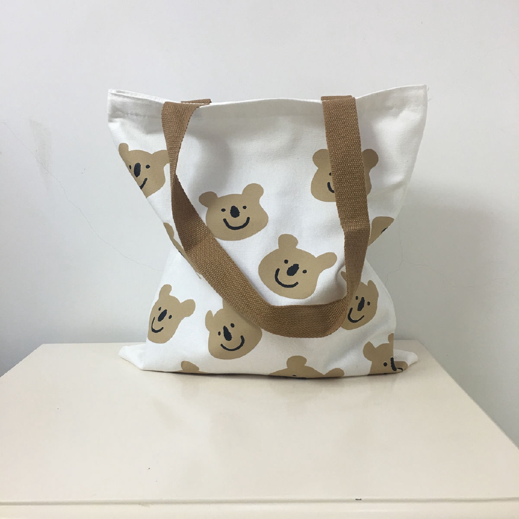 Túi Xách Vải Canvas In Hoạ Tiết Gấu Hoạt Hình Dễ Thương Xinh Xắn 22010