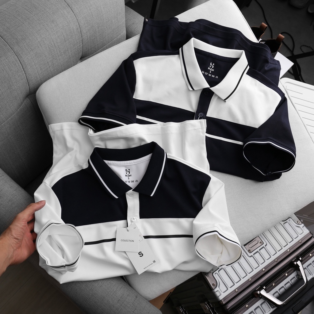 Áo Polo Nam Vải Polo Cá Sấu Cao Cấp - Áo Navy Phối Trắng