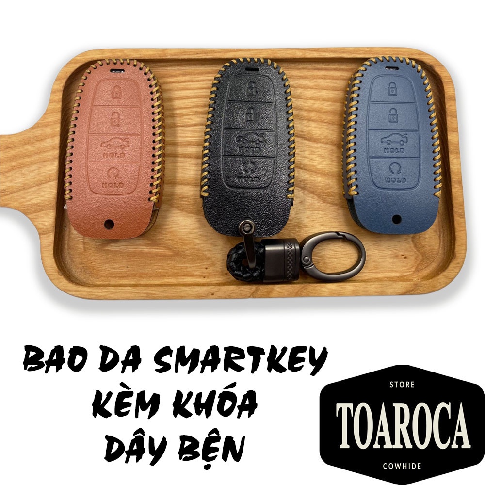 Bao Da Chìa Khoá  Smartkey Hyundai SantaFe 2021-2022, Tucson 2022 Handmade Da Bò Thật 100% Toaroca