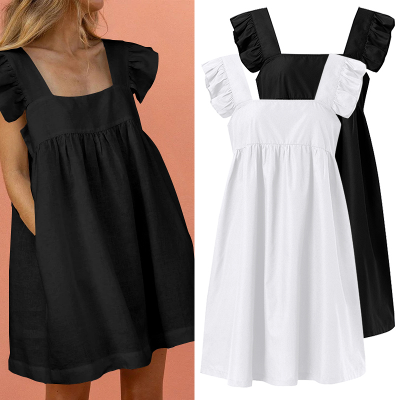 Đầm Sát Nách Cổ Vuông VONDA Phối Bèo Thiết Kế Màu Trơn Thanh Lịch | BigBuy360 - bigbuy360.vn