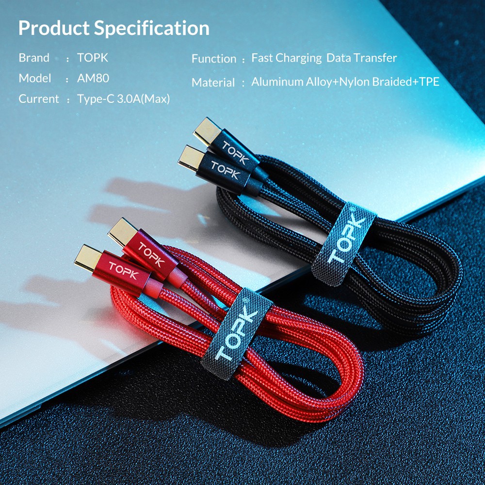 O Dây Cáp Sạc Nhanh TOPK Cổng Type-C Cho Samsung Galaxy S10 S9 Plus Note 9 OnePlus 6t 3 46