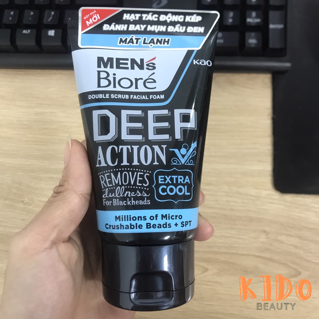 Sữa Rửa Mặt Nam Chứa Hạt Tác Động Kép BIORE Mens Double Scrub Facial Foam Deep Action 100g |Srm Biore