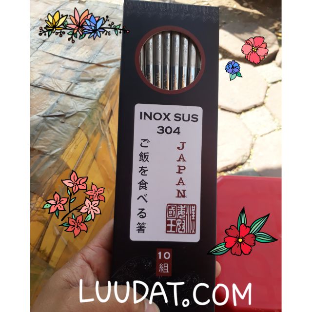 Bộ đũa inox 304 chống trượt siêu bền hoa văn