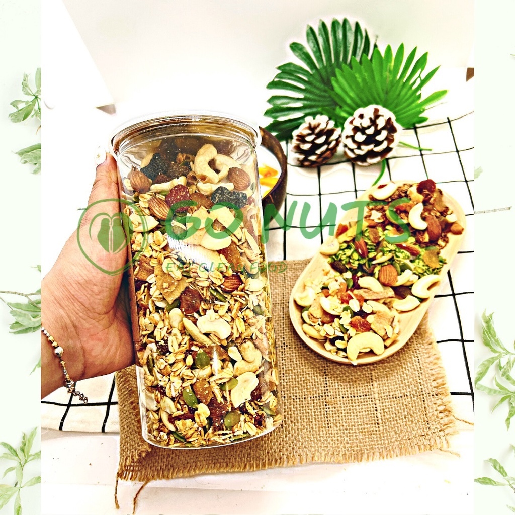 Granola 500g GO NUTS không đường Ngũ cốc dinh dưỡng hỗ trợ giảm cân ăn kiêng healthy thuần chay