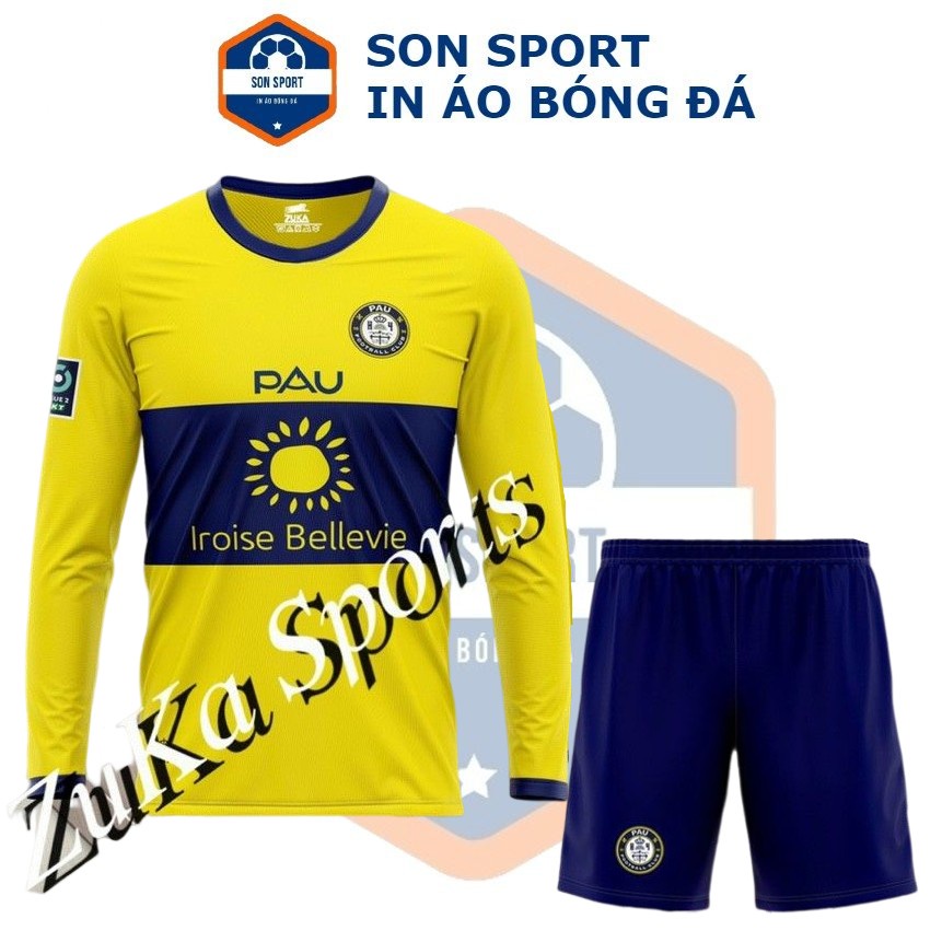 Bộ Quần Áo Bóng Đá Dài Tay Pau FC Quang Hải Màu Vàng-Xanh