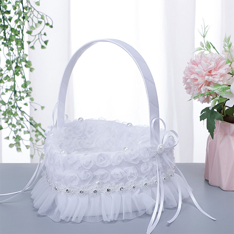 Giỏ Hoa Nhỏ Hình Tròn / Trái Tim Màu Trắng Trang Trí Đám Cưới Cho Bé Gái