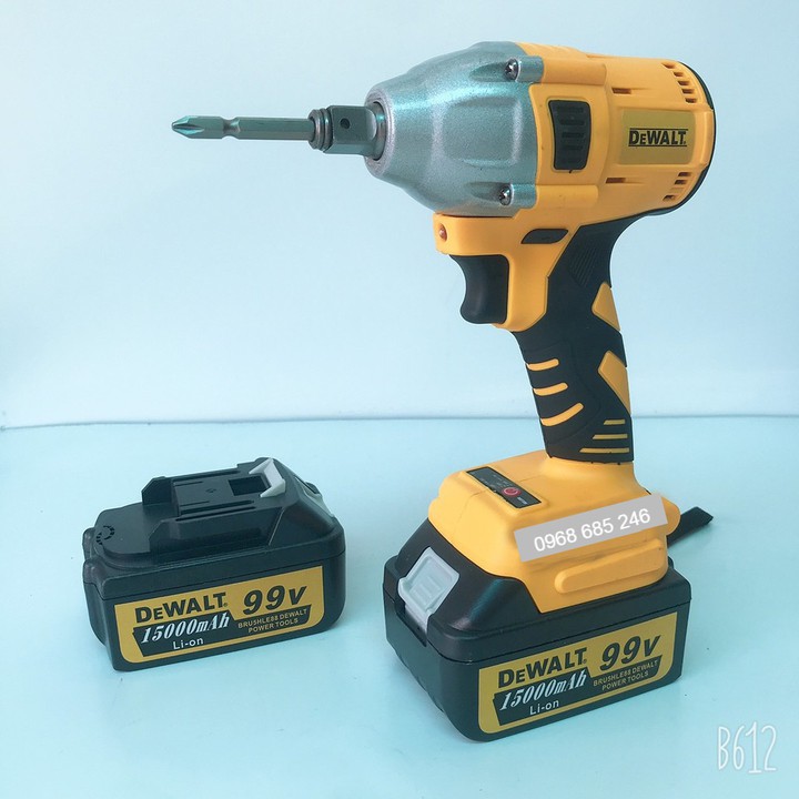 Máy vặn ốc bulong Dewalt 99V - 2 TRONG 1 - 2 Pin - TẶNG 6 KHẨU DÀI 13.15.17.19.21.22 + ĐẦU KHOAN SẮT, GỖ, BẮN VÍT