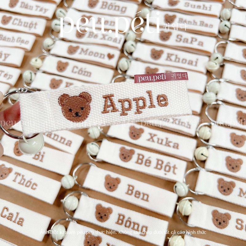 Name tag THÊU TÊN BÉ THEO YÊU CẦU  tặng kèm lục lạc đáng yêu